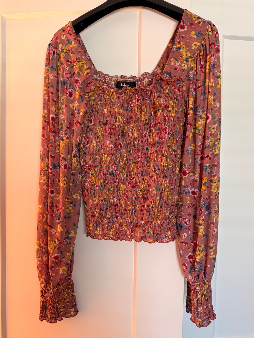 Lulus Smocked Floral Sheer Long-Sleeve Top - Pink